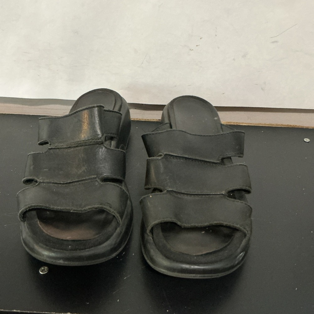 Dansko Black Leather Three Strap Slide Sandals Women Size 39 US 8.5-9